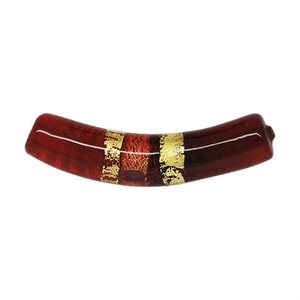 35x7mm Gold & Ruby Glass Curved Cylinder
