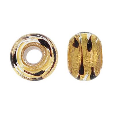 14x10mm Gold & Brown Swirl Glass Bead 5mm Hole