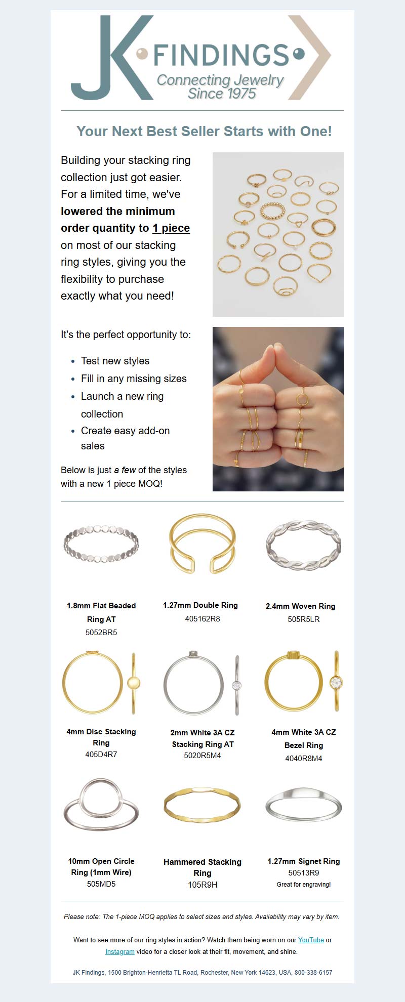 New 1 Piece MOQ on Select Stacking Rings – Explore Now!