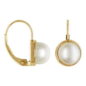 Leverback w / 7-7.5mm White Button Pearl