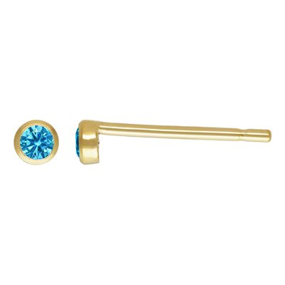 2mm Swiss Blue 3A CZ Bezel Post Earring