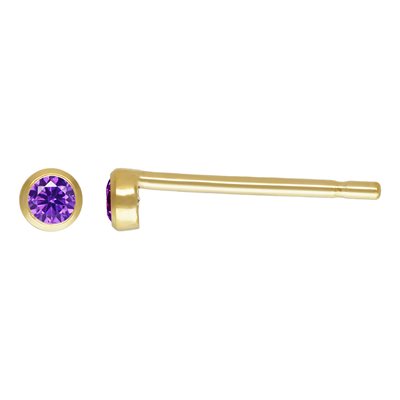 2mm Amethyst 3A CZ Bezel Post Earring