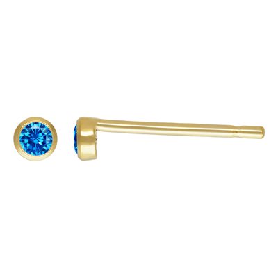 2mm Aqua Blue 3A CZ Bezel Post Earring