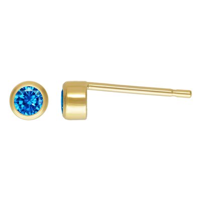 3mm Aqua Blue 3A CZ Bezel Post Earring 3mm Aqua Blue 3A CZ Bezel Post Earring