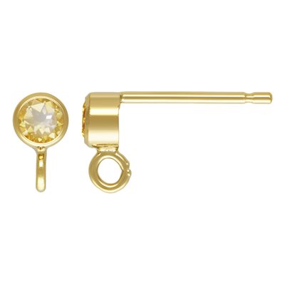 3mm Citrine Bezel Post Earring w / Ring