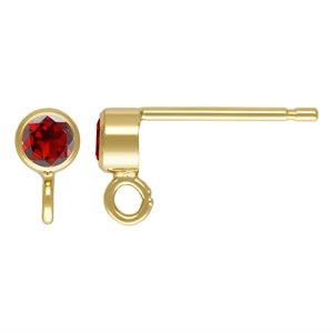 3mm Garnet Bezel Post Earring w / Ring