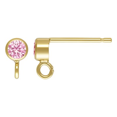 3mm Pink 3A CZ Bezel Post Earring w / Ring