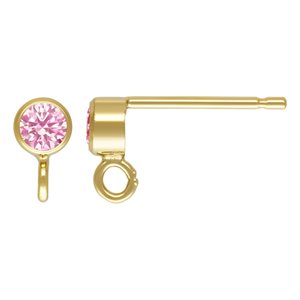 3mm Pink 3A CZ Bezel Post Earring w / Ring