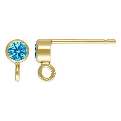 3mm Swiss Blue 3A CZ Bzl Post Ear w / Ring 3mm Swiss Blue 3A CZ Bzl Post Ear w / Ring