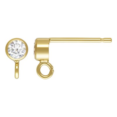 3mm White 3A CZ Bezel Post Earring w / Ring 3mm White 3A CZ Bezel Post Earring w / Ring