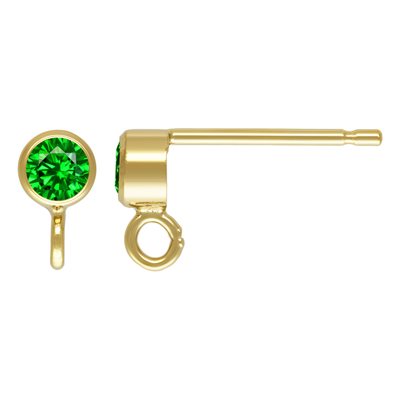 3mm Green 3A CZ Bezel Post Earring w / Ring