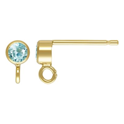 3mm Sky Blue Topaz Bezel Post Earring w / Ring