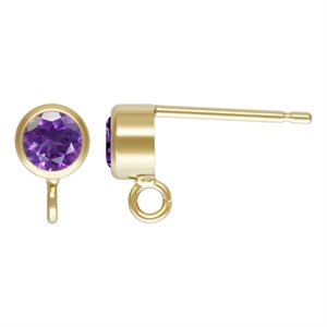 4.0mm Amethyst Bezel Post Earring w / Ring