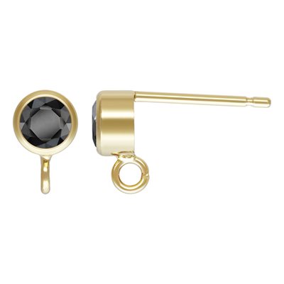 4mm Black 3A CZ Bezel Post Earring w / Ring