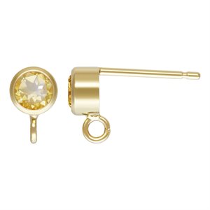 4.0mm Citrine Bezel Post Earring w / Ring