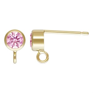 4mm Pink 3A CZ Bezel Post Earring w / Ring