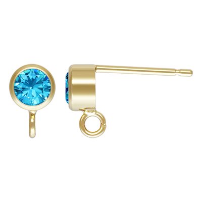 4mm Swiss Blue 3A Bzl CZ Post Ear w / Ring 4mm Swiss Blue 3A Bzl CZ Post Ear w / Ring