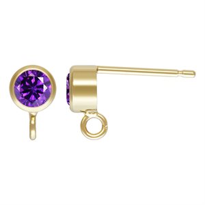 4mm Amethyst 3A CZ Bzl Post Ear w / Ring