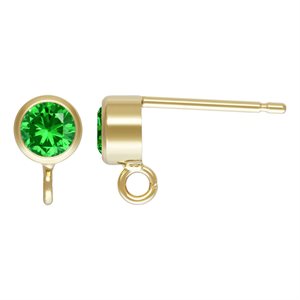 4mm Green 3A CZ Bezel Post Earring w / Ring