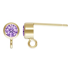 4mm Lt Amethyst 3A Bzl CZ Post Ear w / Ring