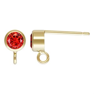 4mm Ruby 3A CZ Bezel Post Earring w / Ring