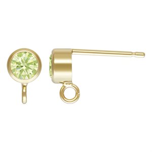 4mm Lime 3A CZ Bezel Post Earring w / Ring