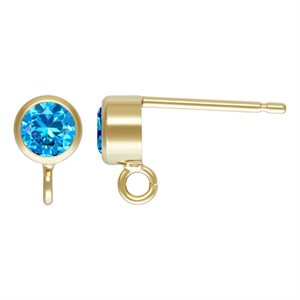 4mm Aqua Blue 3A CZ Bezel Post Ear w / Ring