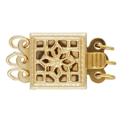 8.5x8.5mm Sq Filigree Pearl Clasp 3 Row 8.5x8.5mm Sq Filigree Pearl Clasp 3 Row