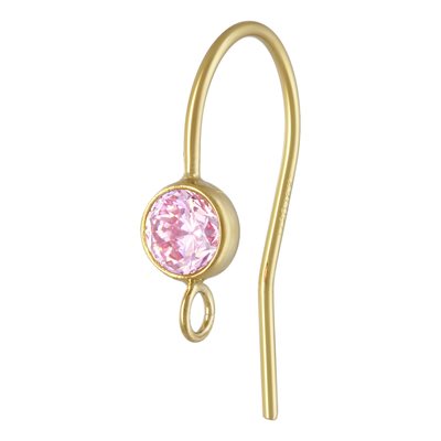 4.0mm Pink 3A CZ Ear Wire w / Ring