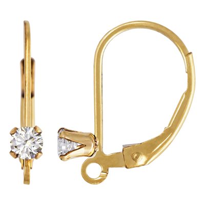 Plain Leverback w / Ring & 3mm White 3A CZ Plain Leverback w / Ring & 3mm White 3A CZ