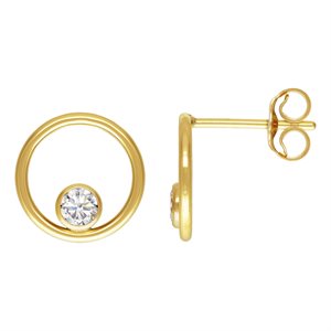 10mm Circle Post Earring w / 3mm White CZ & EB