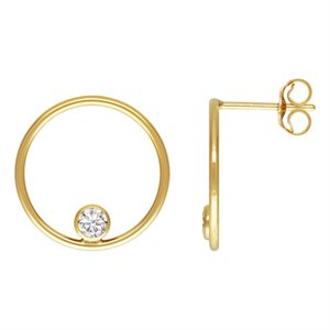 15mm Circle Post Earring w / 3mm White CZ & EB