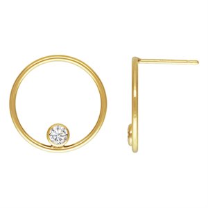 15mm Circle Post Earring w / 3mm White CZ