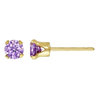 4.0mm Lt Amethyst 3A CZ Snap-in Post Earring 4.0mm Lt Amethyst 3A CZ Snap-in Post Earring