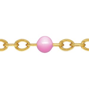 1.7mm Flat Cable Chain w / Pink Epoxy Beads 100ft Spool