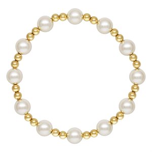 7.0" 8.0mm White Crafted Pearl and 4.0mm Bead Stretchy Bracelet