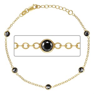 6.5" 1.7mm Cable 4mm Black CZ (5 Stone) w / 1" Ext