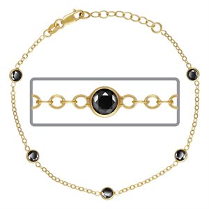 6.5" 1.7mm Cable 4mm Black CZ (5 Stone) w / 1" Ext