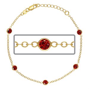 6.5" 1.7mm Cable 4mm Garnet CZ (5 Stone) w / 1" Ext