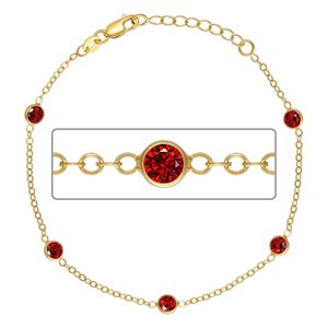 6.5" 1.7mm Cable 4mm Garnet CZ (5 Stone) w / 1" Ext