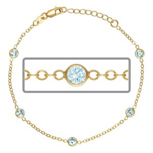 6.5" 1.7mm Cable 4mm Aquamarine CZ (5 Stone) w / 1" Ext