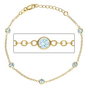 6.5" 1.7mm Cable 4mm Aquamarine CZ (5 Stone) w / 1" Ext