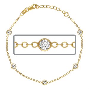 6.5" 1.7mm Cable 4mm White CZ (5 Stone) w / 1" Ext