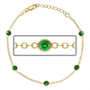 6.5" 1.7mm Cable 4mm Green CZ (5 Stone) w / 1" Ext