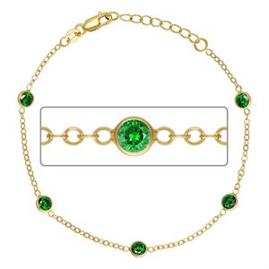 6.5" 1.7mm Cable 4mm Green CZ (5 Stone) w / 1" Ext