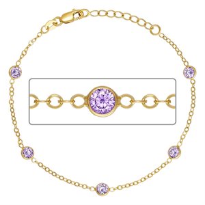 6.5" 1.7mm Cable 4mm Light Amethyst CZ (5 Stone) w / 1" Ext