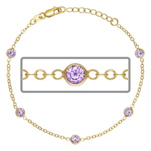 6.5" 1.7mm Cable 4mm Light Amethyst CZ (5 Stone) w / 1" Ext