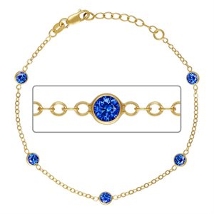 6.5" 1.7mm Cable 4mm Sapphire CZ (5 Stone) w / 1" Ext