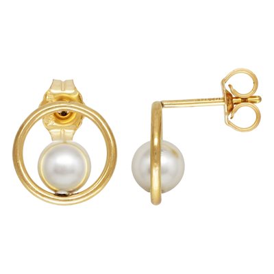 5mm White Crystal Simulated Pearl Circle Post Earring