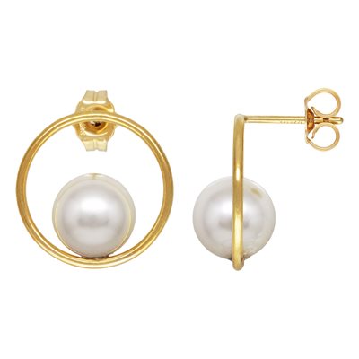 8mm White Crystal Simulated Pearl Circle Post Earring